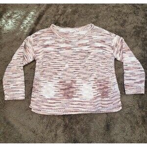 Maurices Sz Large Cozy White Pink Striped Knit Sweater Relaxed Fit Long Sleeve